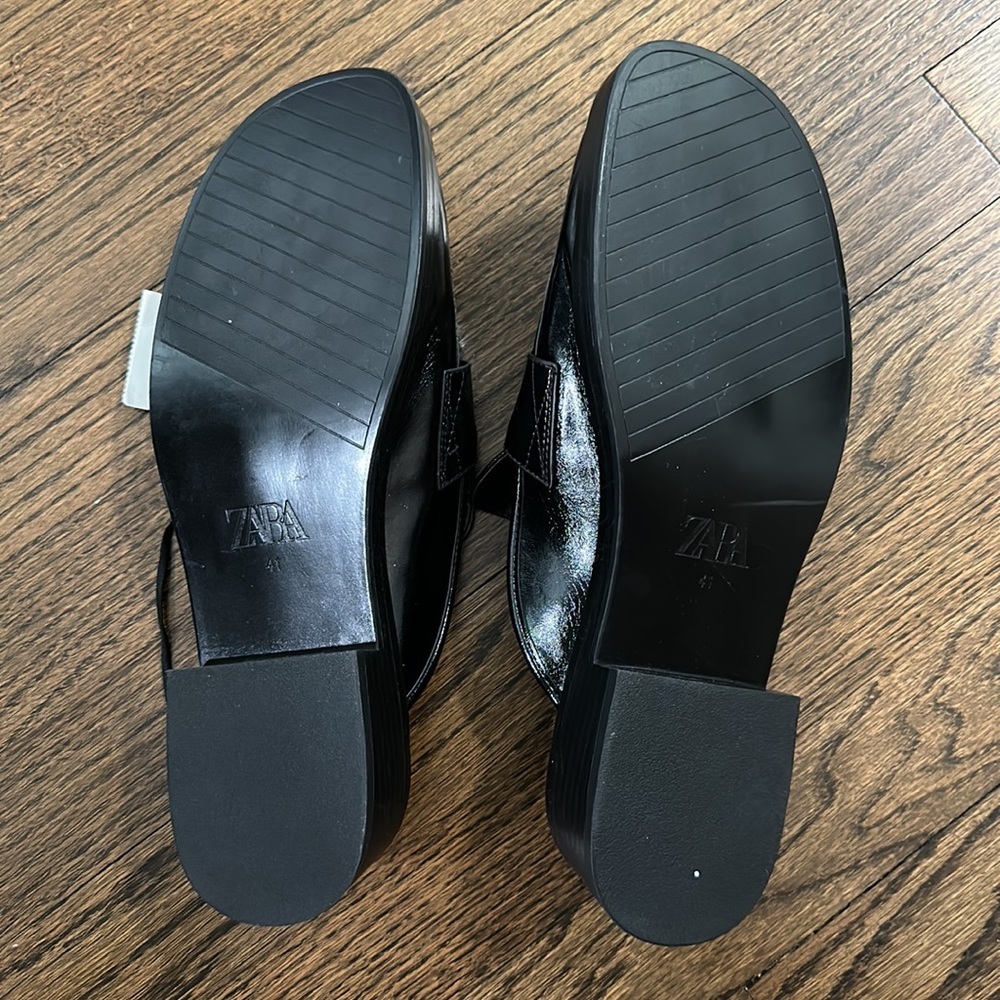 NWT Zara Women’s Loafer Slide On Shiny Black Mules Size 10/41 - Picture 8 of 11